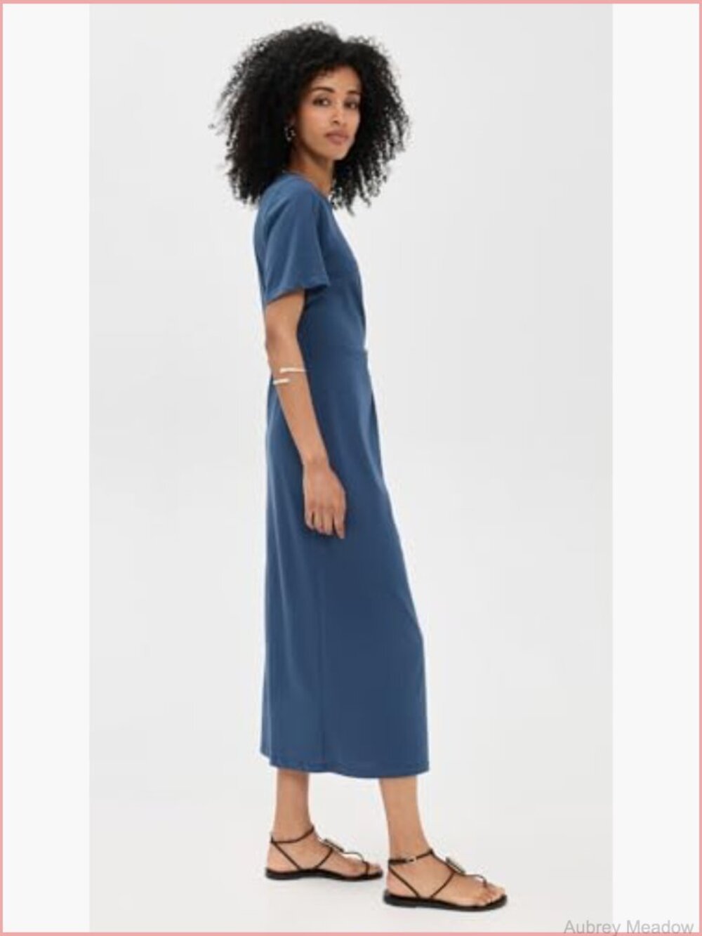 Wrap Midi Dress - Stretch Jersey, Crew Neck, Short Sleeves - Picture 4 of 6
